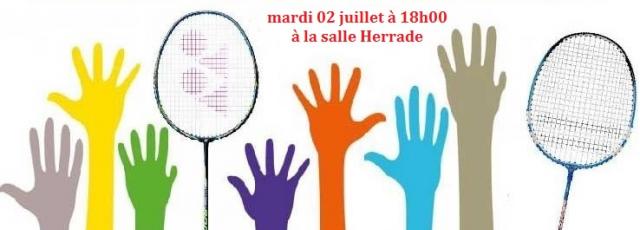 Assemblée générale et tournoi interne le mardi 02 juillet à 18h00 à la salle Herrade